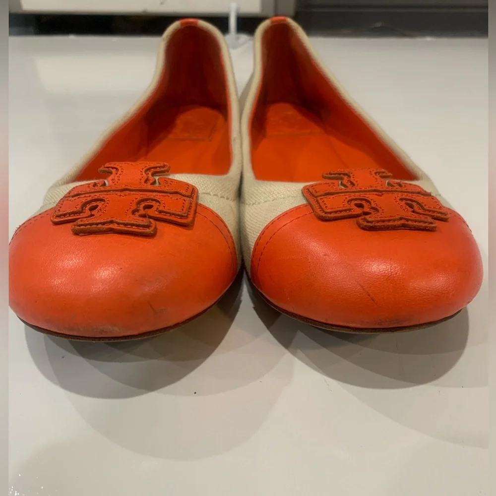 Tory Burch Women's  Cabrita color block Orange and Cream Loafers size 7.5